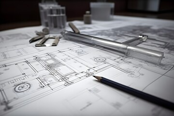 Capture the meticulous process of drafting architectural blueprints, Generative AI