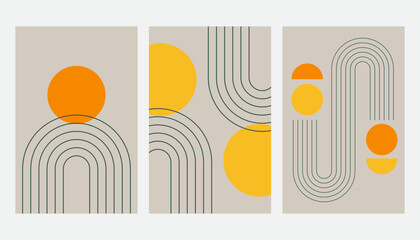 Mid century abstract geometric shape contemporary. Design for wallpaper, background, wall decor, cover, print, card, branding. Modern trendy boho minimalist art. Vector illustration.