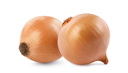 Two whole fresh onion bulbs isolated on white