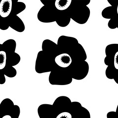 Simple hand drawn flowers monochrome seamless pattern. Perfect print for tee, paper, textile and fabric. Summer vector illustration for decor and design.