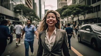 Fototapeta na wymiar Brazilian Businesswoman: Embracing Confidence and Ambition on Avenida Paulista, generative ai