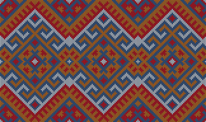 Aztec knitwear pattern background or tribal ethnic motif textile, seamless vector. Aztec knitwear or embroidery for fabric print, Boho ornament pattern with geometric mosaic motif of carpet or tile