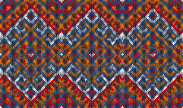 Aztec knitwear pattern background or tribal ethnic motif textile, seamless vector. Aztec knitwear or embroidery for fabric print, Boho ornament pattern with geometric mosaic motif of carpet or tile