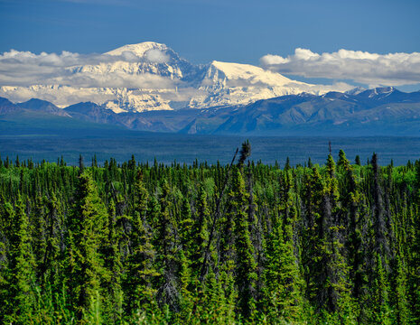 Snow capped mountains of the Wrangell-St Elias Mountain range near Sutton Alaska