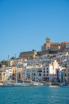 View of Dalt Vila and Cathedral from harbour, UNESCO World Heritage Site, Ibiza Town, Eivissa, Balearic Islands, Spain, Mediterranean, Europe