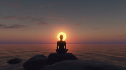 Sunset serenity Meditation and yoga practice in tranquil twilight Generative AI