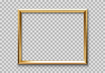 Golden frame border or gold shine square framework, isolated vector on transparent background. golden frame with shiny light for banner, picture or photo frame of luxury gold glow rectangle border