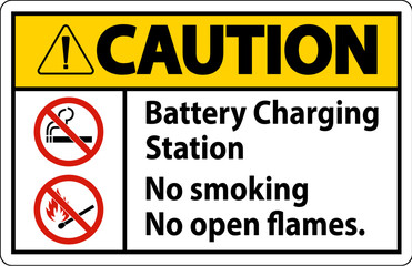 Fototapeta premium Caution Sign Battery Charging Station, No Smoking, No Open Flames