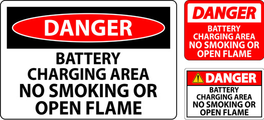 Danger Sign Battery Charging Area, No Smoking Or Open Flame