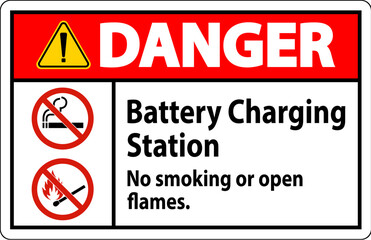 Danger Sign Battery Charging Station, No Smoking Or Open Flames