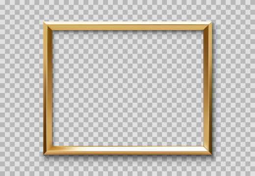 Golden frame border or gold shine square framework, isolated vector on transparent background. golden frame with shiny light for banner, picture or photo frame of luxury gold glow rectangle border