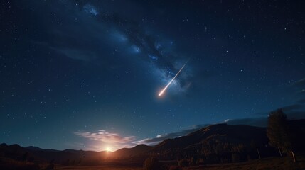 Beautiful Night Sky Meteor Galaxy Nature Landscape Wallpaper Generative AI