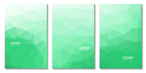 set of flyers with abstract green geometric colorful background