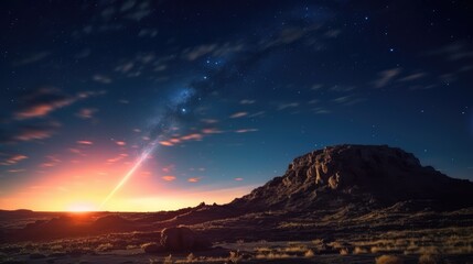 Beautiful Night Sky Meteor Galaxy Nature Landscape Wallpaper Generative AI