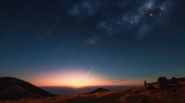 Beautiful Night Sky Meteor Galaxy Nature Landscape Wallpaper Generative AI