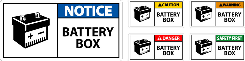 Notice Battery Box with Icon Sign On White Background