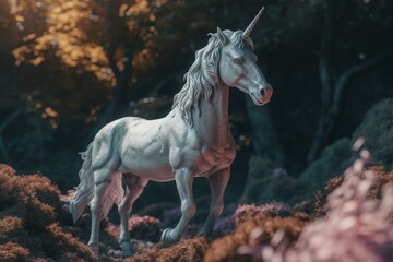 Naklejka na ściany i meble A 3D model of a mythical unicorn animal with a fantasy appearance. Generative AI