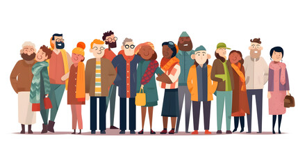 Obraz premium Cartoon Multiracial Multicultural Community Standing Together