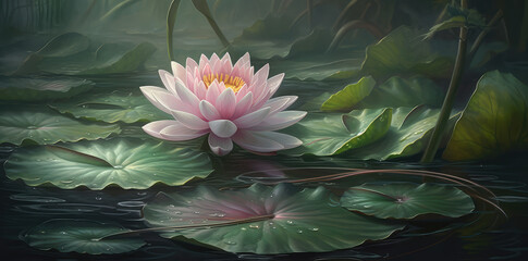 Lotus on water, zen and meditation background, generative AI