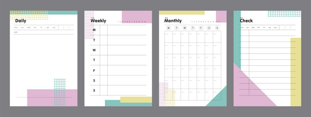 4 set of Daily weekly monthly check planner. - obrazy, fototapety, plakaty