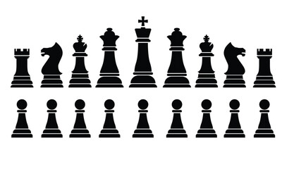 all chess icon symbol king queen bishop knight rook pawn black and white