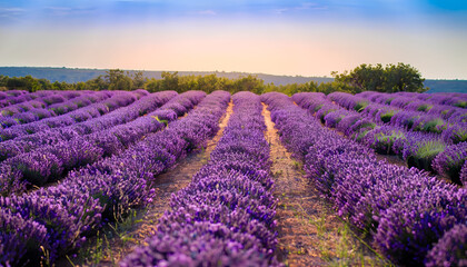 Fototapeta na wymiar Lavender.wallpaper, Stunning summer landscape in Provence, France with blooming violet fields, Purple lavender field in Provence at sunset, Ai generated 