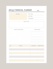 Daily financial overview planner. Vector illustration.