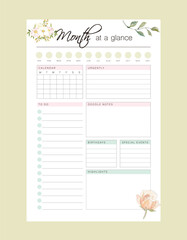 Monthly Planner template. Make your day more easily and happy. Vector Print template.