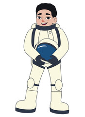 Male astronaut in space suit on white background