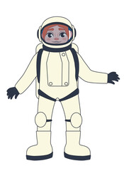 Female astronaut in space suit on white background