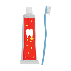 Tooth brush and paste on white background