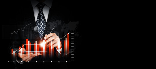Businessman analyst working with digital finance business data graph showing technology of...