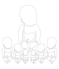 One continuous line of multiple babies. Thin Line Illustration vector baby concept. Contour Drawing Creative ideas.