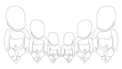 One continuous line of multiple babies. Thin Line Illustration vector baby concept. Contour Drawing Creative ideas.