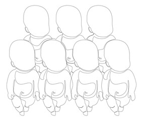 One continuous line of multiple babies. Thin Line Illustration vector baby concept. Contour Drawing Creative ideas.