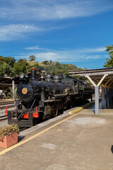 Trem a vapor antigo, Estação de Trem da cidade de São Lourenço, Minas Gerais, Brasil