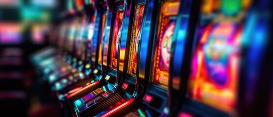 Obraz na płótnie Canvas Slot machines in a casino in a close-up shot, macro shot - made with Generative AI tools
