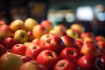 Fresh Apples in a grocery store in a close-up shot, macro shot -  made with Generative AI tools