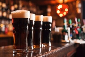 Fototapeta na wymiar Irish Dark Beer in a pub in a close-up shot, macro shot - made with Generative AI tools