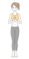 ヨガ　女性の「太陽礼拝のポーズ」のイラスト