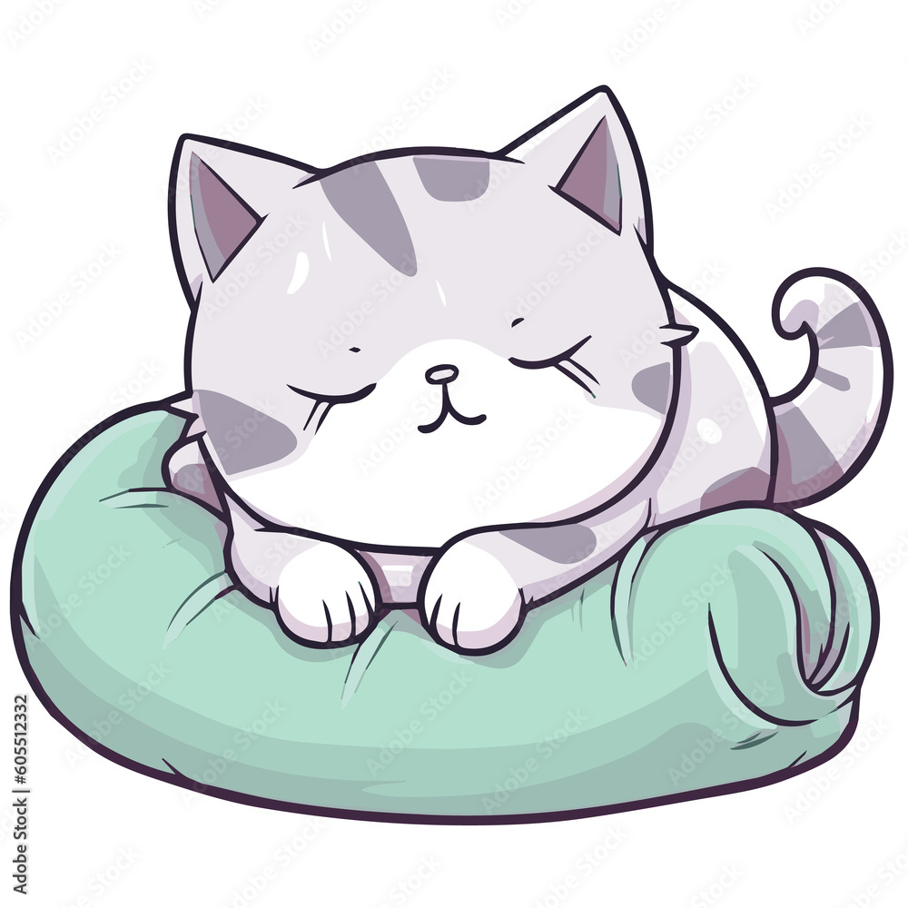 Wall mural Cute cartoon cat is sleeping on the pillow