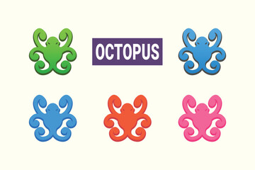Colorful octopus logo illustration set with different variation