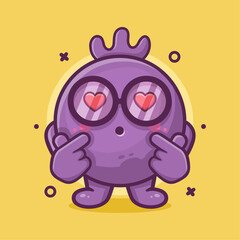 kawaii blueberry fruit character mascot with love sign hand gesture isolated cartoon in flat style design