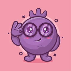 funny blueberry fruit character mascot with ok sign hand gesture isolated cartoon in flat style design