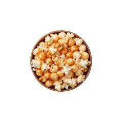 Fototapeta na wymiar top view popcorn in bowl isolated on transparent background. Created with Generative AI Technology