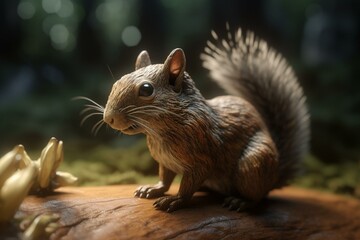 3D rendering of a lifelike squirrel. Generative AI