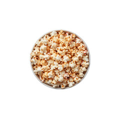 Fototapeta na wymiar top view popcorn in bowl isolated on transparent background. Created with Generative AI Technology