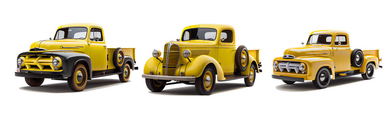 yellow vintage pickup truck for decoration on a transparent background (PNG). Generative AI