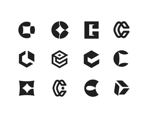 Set of letter C modern logo. White version logo