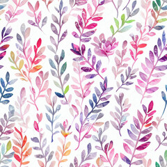 Fototapeta na wymiar Whimsical Watercolor: A Natural Spring Pattern of Modern Decorative Leaves in a Refreshing Seamless Design